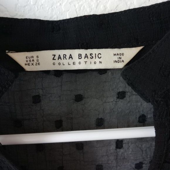 Zara Basic Women's dotted Sheer Blouse with Lace Black size Small - Picture 5 of 10